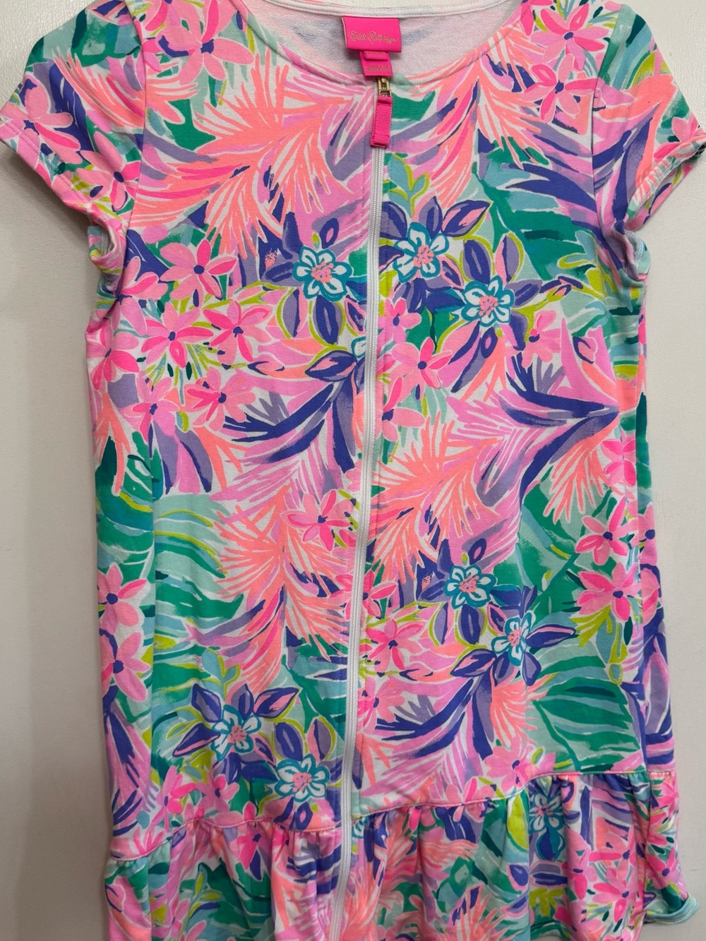 Lilly Pulitzer Girls' Tropical Zip One-Piece Swimsuit in Pink, Green & Purple